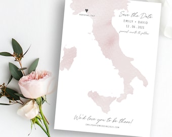 Watercolor Italy Map Save the Date Template (Instant Download)