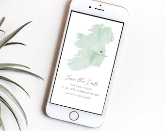Irish Wedding Save the Date Evite – Watercolor Map Electronic Invitation