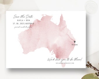 Australia Wedding Save the Date Template | Watercolor Map (Digital Download)