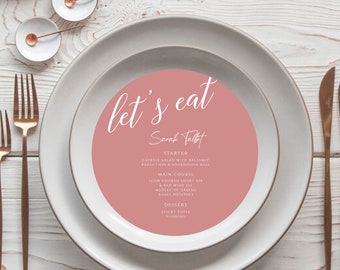 Round Wedding Menu Template, Minimalist Pink Design (Instant Download)