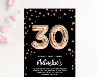 Rose Gold 30th Birthday Invitation | Editable Template (Digital Download)