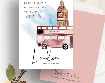 London Watercolor Save the Date Template | Whimsical Wedding (Instant Download)