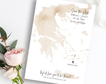 Greek Wedding Save The Date | Watercolor Map (Digital Download)