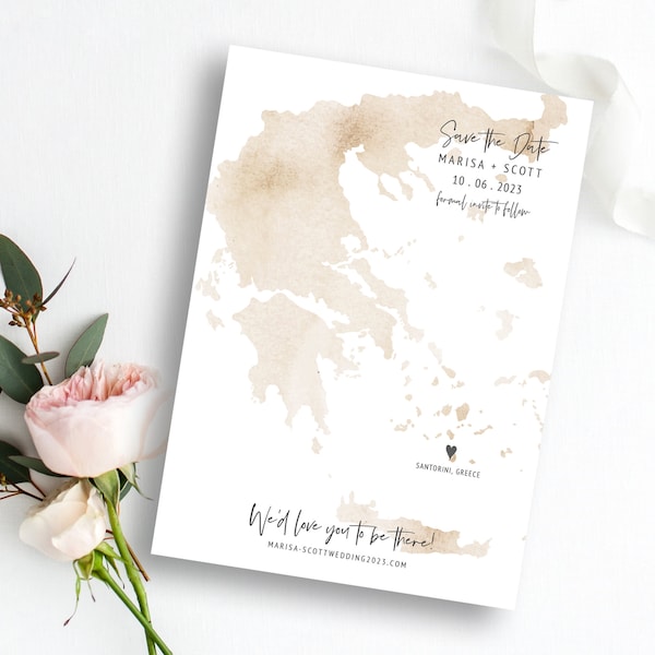 GREEK Wedding Save the Date Template | Instant Download | Save the Date | Save Our Date | Wedding Save Date | Watercolour Map | Destiny