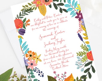 Floral Wedding Invitation Template: Bright Garden Design (Instant Download)
