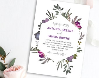 Muted Floral Wedding Invitation: Boho Chic Watercolour (Instant Download)
