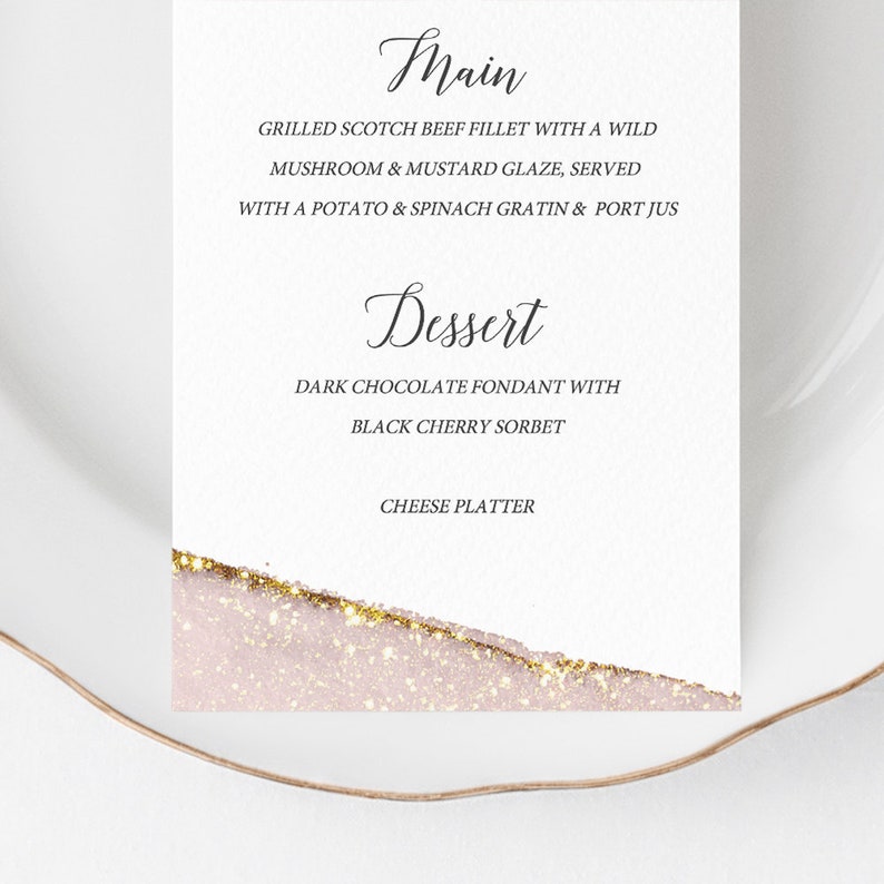Rose Gold Geode Menu Printable Menu Wedding Menu Editable - Etsy