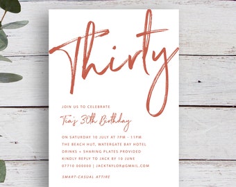 Modern Terracotta 30th Birthday Invitation | Elegant Printable (Digital Download)