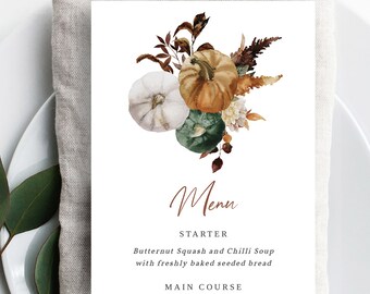 Pumpkin Thanksgiving Menu Template | Fall Dinner Party (Instant Download)