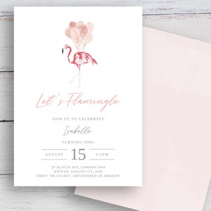 Baby Girl First Birthday Party Invitation, Flamingo 1st Birthday Invite, Flamingle Invite template, Girl Birthday, Pink, Editable, Download
