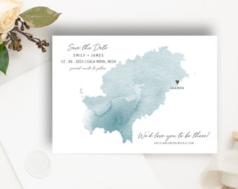 Ibiza Wedding Save the Date Template | Watercolor Map (Instant Download)