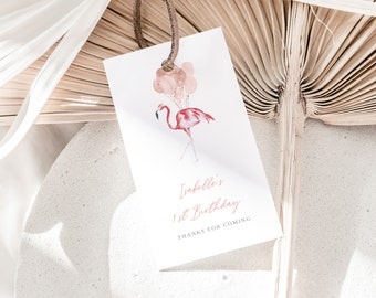 Pink Flamingo 1st Birthday Favor Tags, Printable Thank You Tags (Editable)