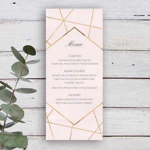 Facetten Menü, druckbares Menü, bearbeitbare Vorlage, DIY Menü, Menü druckbar, Gold Geometrisches Menü, Rosa und Gold Menü, Sofort Download Menü