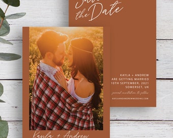KAYLA| Burnt Orange Photo Save the Date Template, Terracotta Save our Date, Rust Save the Date, Boho Save the Date, Instant Templett