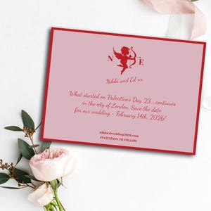 Valentine Wedding Save the Date Template: Cupid Monogram (Instant Download)