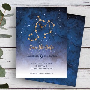 SCORPIO & LIBRA Save the Date Template, Printable Invitation Template, Zodiac Invitation, Starry Sky, Star Signs, Gold, Written in the Stars