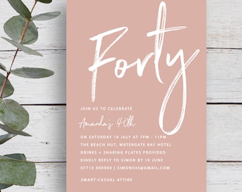 Elegant 40th Birthday Invitation | Pink Minimalist Design (Instant Download)