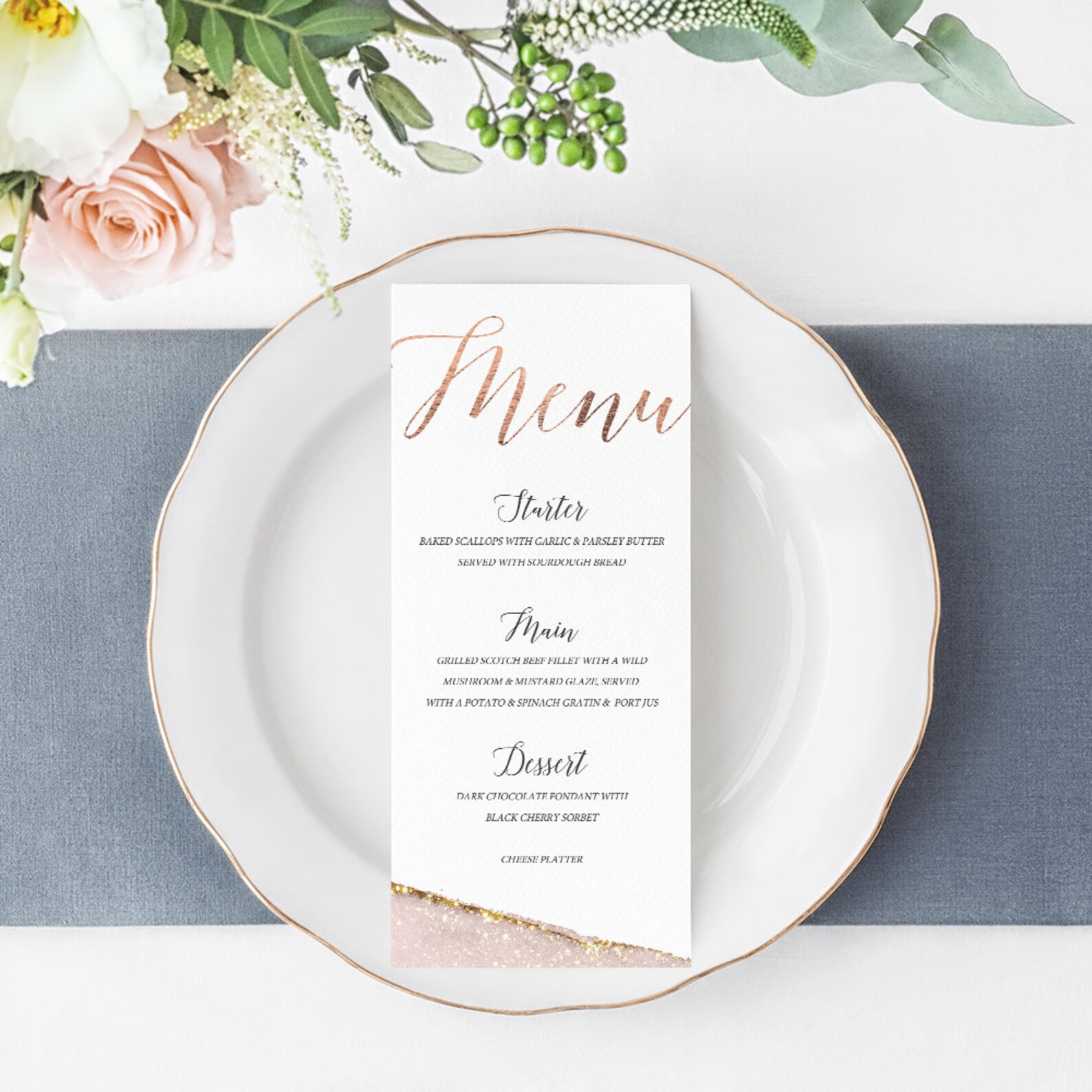 Rose Gold Geode Menu Printable Menu Wedding Menu Editable - Etsy