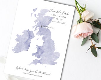 Scottish Wedding Save the Date | Watercolor Map (Instant Download)