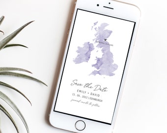 Scotland Watercolor Map Save the Date Evite – Electronic Invitation