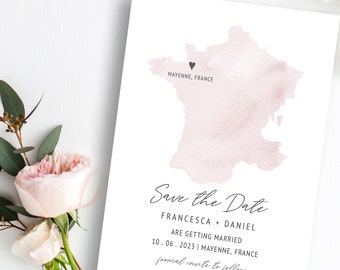 France Wedding Save the Date | Watercolor Map (Instant Download)