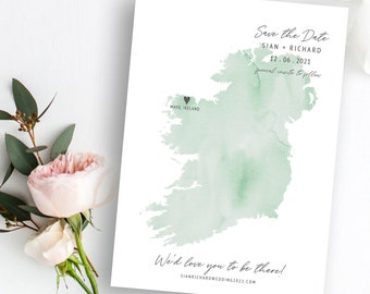 Irish Wedding Save the Date Template | Watercolor Map (Instant Download)