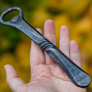 Hand forged bottle opener – rustic metal bar tool, gift for beer lovers or Iron Anniversary