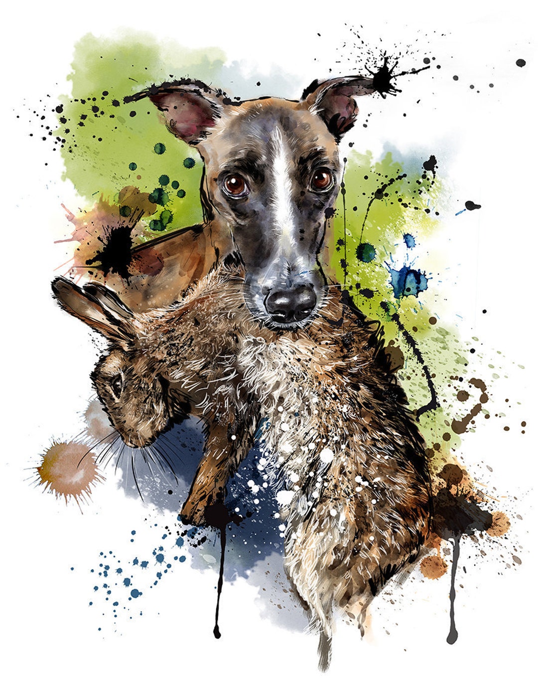 Limited Edition Print Lurcher and Rabbit by Trixie. Ink Etsy