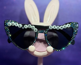 CUSTOM Concert, Festival, Tour Rhinestoned Heart Sunglasses (HEART EFFECT) Style 2