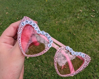 Volledig op maat gemaakte concert-/festival-/evenementzonnebril met strass hart (HEART EFFECT)