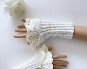 Cadeau vrouw, handschoenen, bruiloft, Victoriaanse stijl, gehaakt, polswarmers, winterhandschoenen zonder vingers, manchetten.