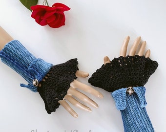 Gloves,crocheted, Victorian style, wrist warmers, gloves without fingers, cuffs.