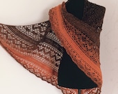 Omslagdoek, sjaal, kant gehaakt, sjaal stola in bruin oranje, kopertinten, cadeau voor haar