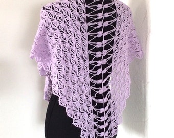 Lace crochet (bridal) shawl, Victorian scarf, gift for her, crochet, knitted, festive shawl, summer scarf in light lilac.