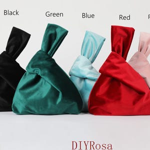 Benutzerdefinierte Samt Mini Knoten Taschen in verschiedenen Farben, japanische Knoten Taschen, Make-up Taschen, Abendtaschen, Handgelenk Taschen, perfekte Geschenke für sie P009