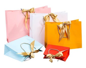 10pcs Custom Paper Bags with Ribbon - Elegant Gift Packaging for Jewelry & Boutique-P061