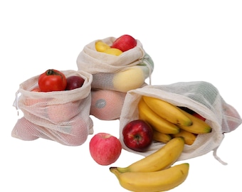 10pcs Cotton Mesh Produce Bags with Drawstring for Fruits & Vegetables– P064