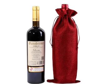 10 PCS Custom Burlap Wine Drawstring Bags for Weddings, Parties & Holiday Gifts-P075