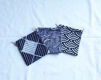 Conjunto de 10 Sacolas de Presente em Tecido Índigo Japonês - Bolsa com Cordão, Porta-Joias, Porta-Moedas P115