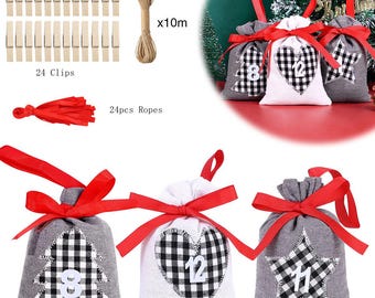 100er-Set von 24 Stück kundenspezifische Sackleinen-Adventskalender-Taschen-Set (24 Stück)