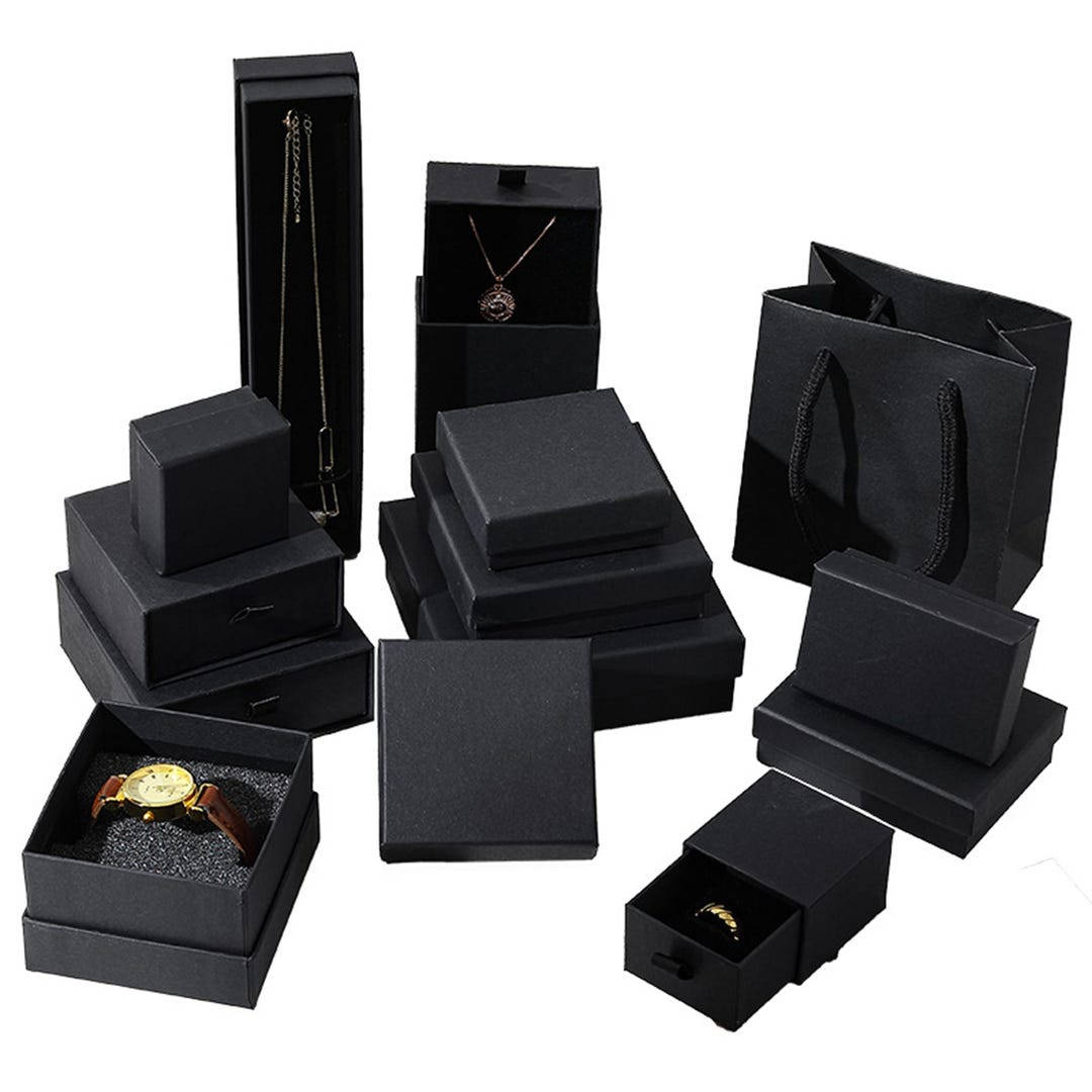 50 Pcs Custom Jewelry Box and Bag Set - Kraft & Black Packaging for ...