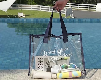 Custom Waterproof Transparent Swim Bag – Large PVC Beach Tote with Cosmetic Organizer, Multi-Functional Travel Storage -P135