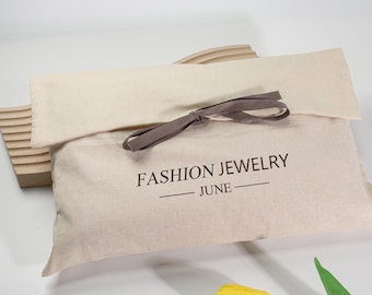 500 PCS Custom Cotton Envelope Flap Pouch with Ribbon Tie – Logo Printed for Jewelry, Shoes & Boutique Packaging P287