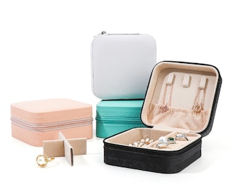 10pcs Custom PU Leather Zipper Jewelry Box for Travel & Gifts - P181