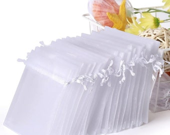 100pcs Custom White Organza Drawstring Bags for Jewelry, Weddings & Party Favors P035