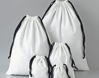 10 bolsas de lona personalizadas con cordón y lazos negros -P060