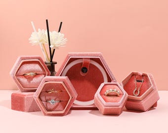 Luxury Hexagonal Velvet Jewelry Box Set for Rings and Earrings,etc-P177