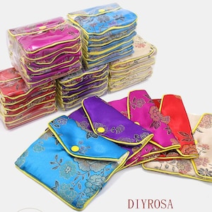 10 PCS Customizable Satin Gift Pouch, Handmade Silk Jewelry Bags, Wedding Favor Pouches, Embroidered Brocade & Cloth Bags, wholesale-P030