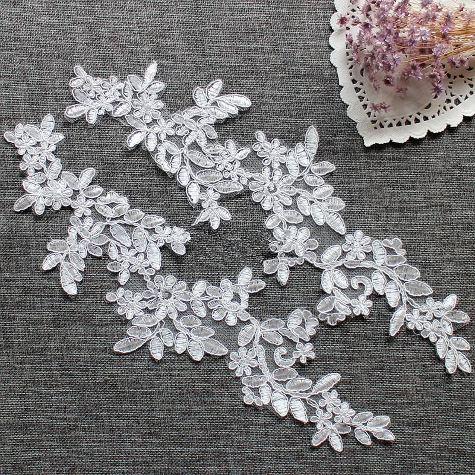 1 Pair Bridal Lace Applique Trim Appliques in off White for Etsy UK