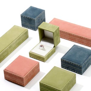 2 pcs Custom Luxury Rectangular Jewelry Box with Gold Edges - Ring, Pendant, and Bracelet Storage - Velvet Jewelry Organizer Case -P182